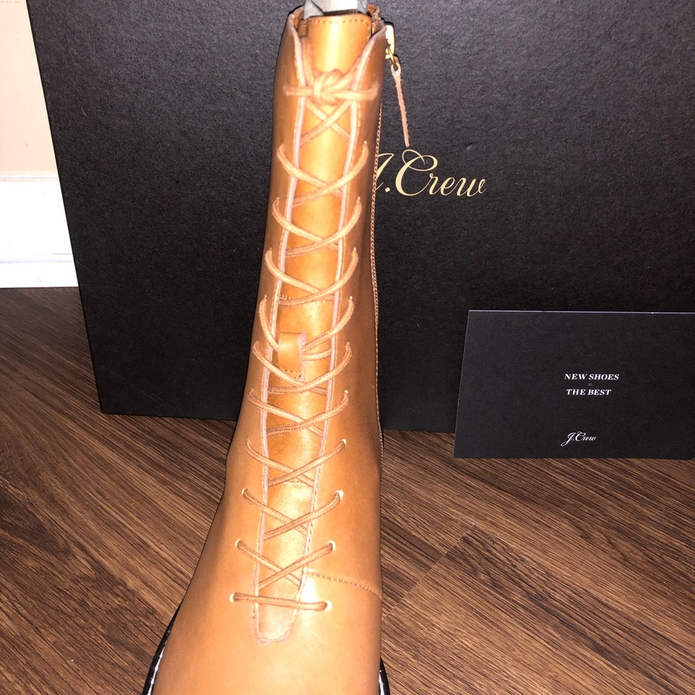 J CREW | Rich Oak Gwen Lug-Sole Leather Lace-Up Tall Shaft Boots | Size 9.5 - Picture 11 of 15